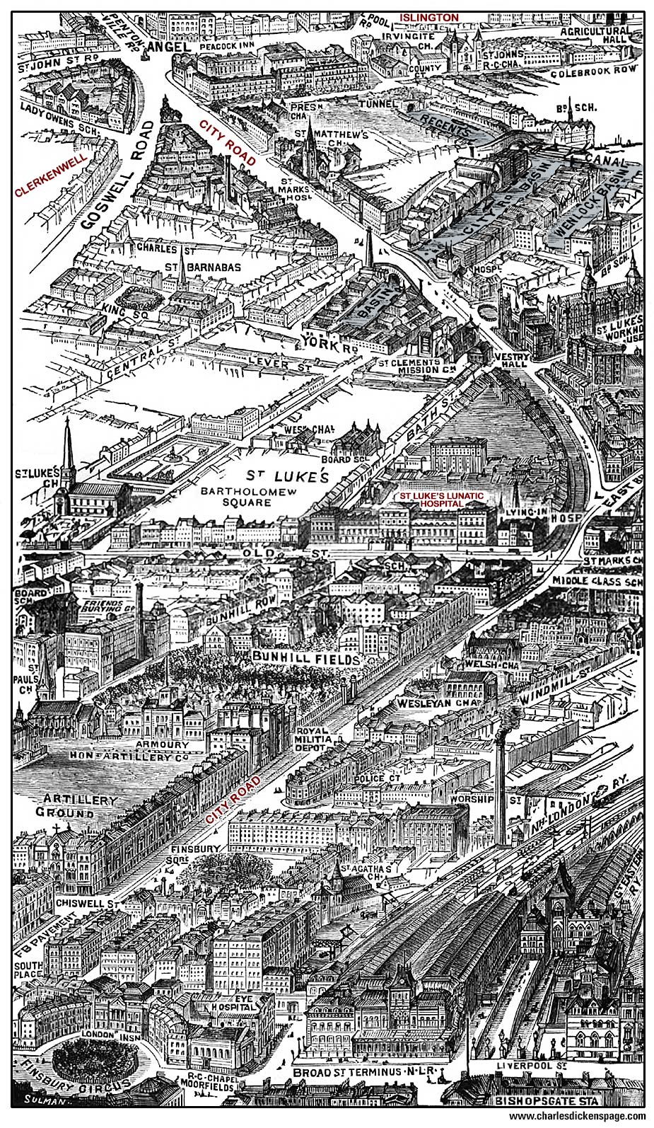 Charles Dickens aerial London Map view11
