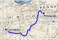 Pittsburgh to Cinncinati Map